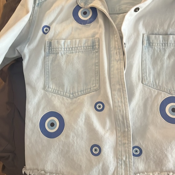 Vintage Chelsea & Violet Evil Eye crop washed denim jacket O/S - Picture 5 of 8